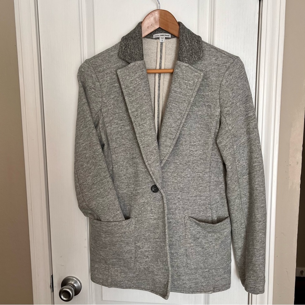 James Perse one button Heather gray blazer size 3. Dark gray accent on c…